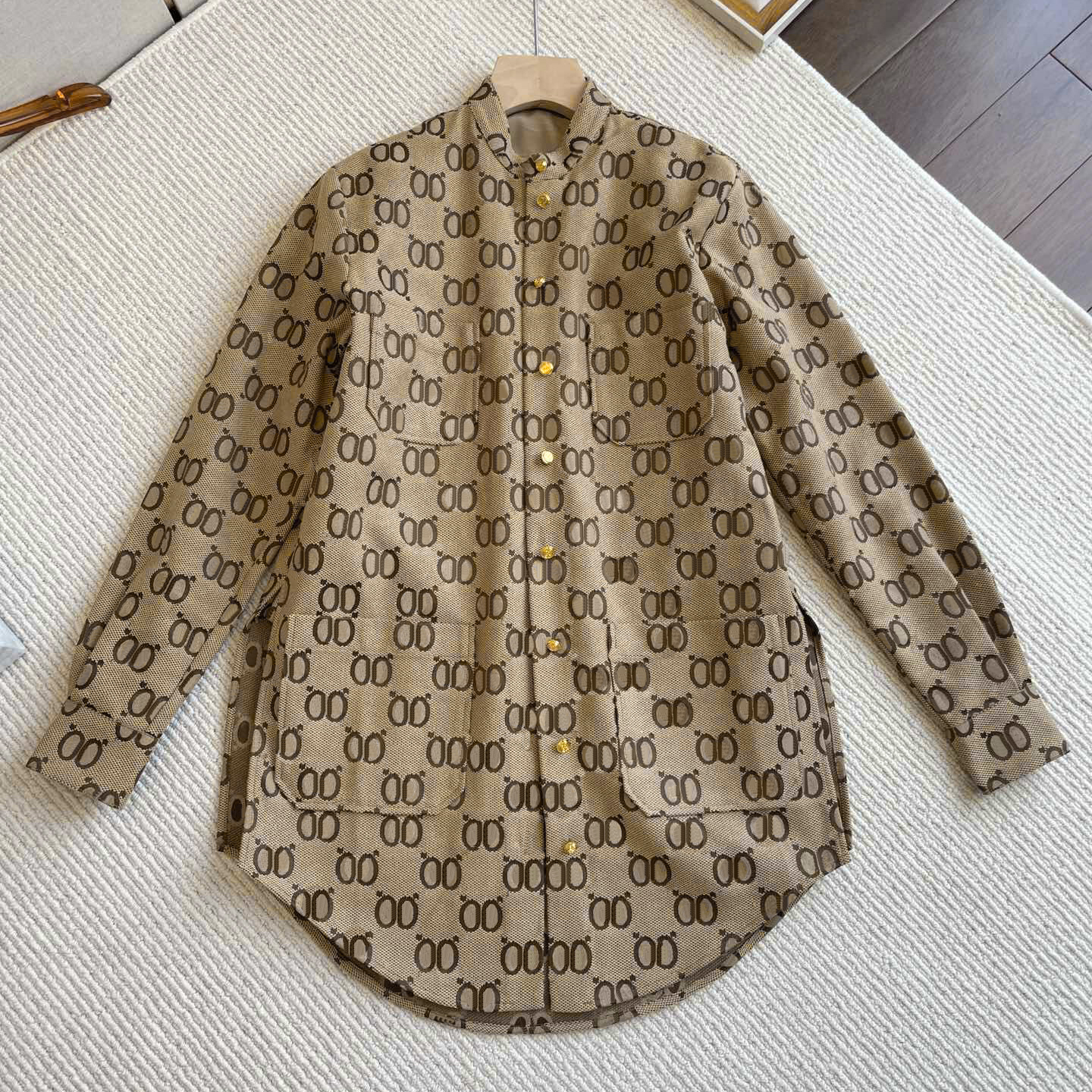 High quality designer women's clothing shirts with classic small jacquard patterns, fashionable and versatile long sleeved tops and shirts