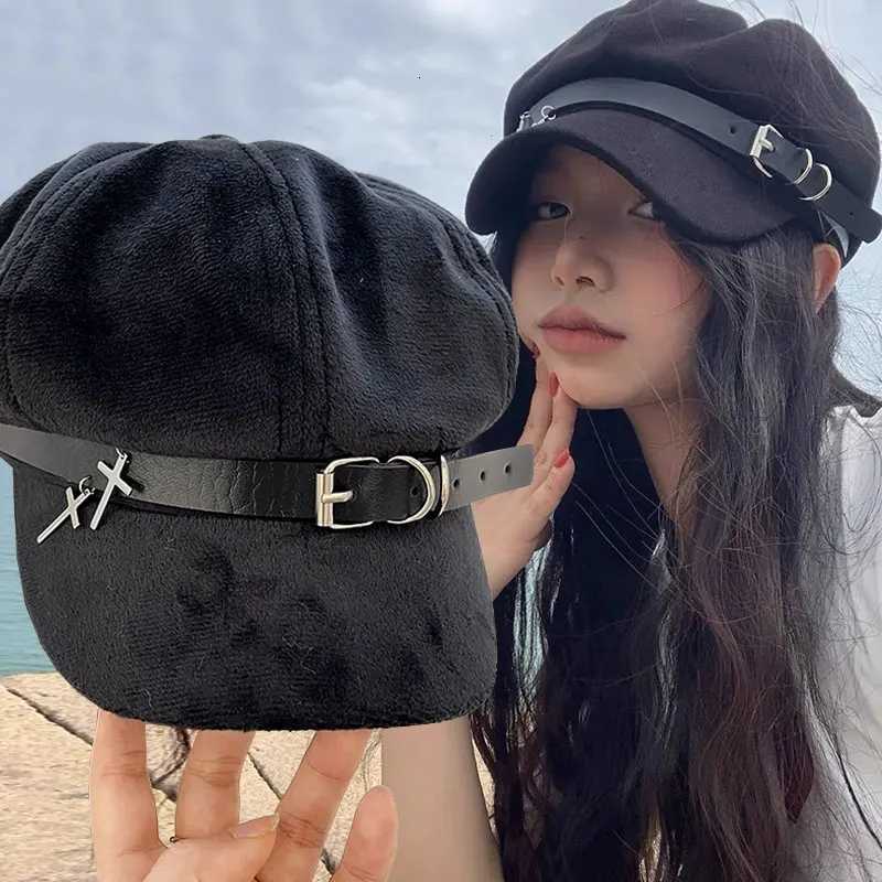 Harajuku berets cs for women gothic lolita chapeau femmes hommes punk biker beret metal c streetwear mode harajuku y2k c xj250823