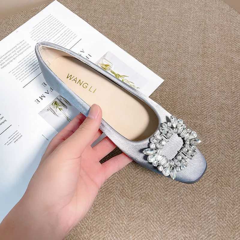 Flats Wen Spring Autumn Rhinone Buckle Square Toe Elegant Flat Wedding Shoes Loafers Plus Size 41 42 43 Y250823