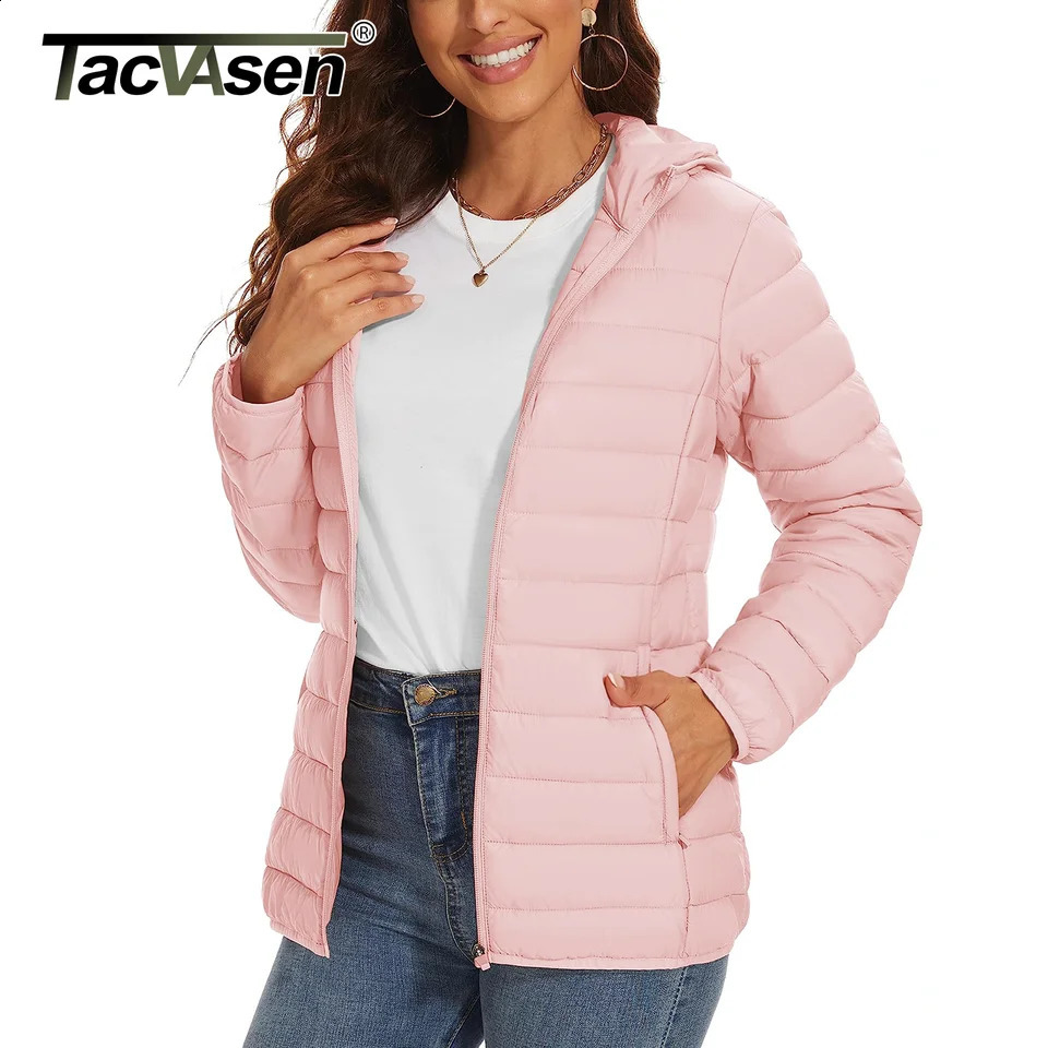 TACVASEN Warm Puffer Jackets Hooded Womens Full Zip Multi-pockets Quilted Jacket Winter Waterproof Camping Down Coat Lightweight250822