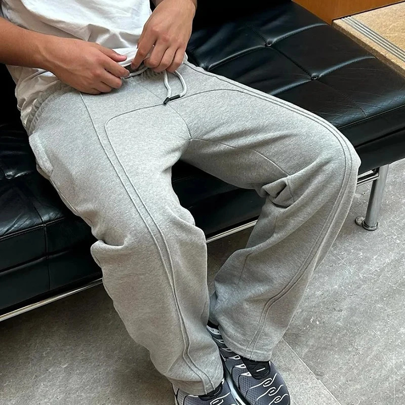 Street Trend Harajuku Loose American Solid Color Casual Pants Hip-hop Drawstring Waist Straight Sweatpants 2000s Spring Autumn250822