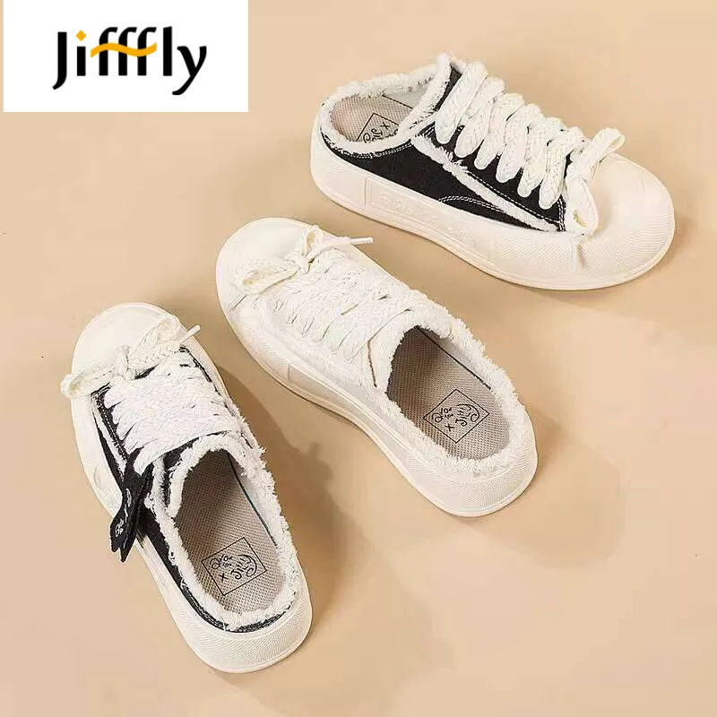 Jifffly Chaussures mules plates à bout ouvert pour femme, pantoufles d'extérieur décontractées avec dessus en cuir, doublure en fourrure et en ti