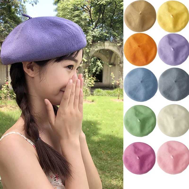 Women Beret C Spring Summer Single Thin Breathable Linen Woven Can Color Beret Hat Net British All-Match Girls Painter Hat XJ250823