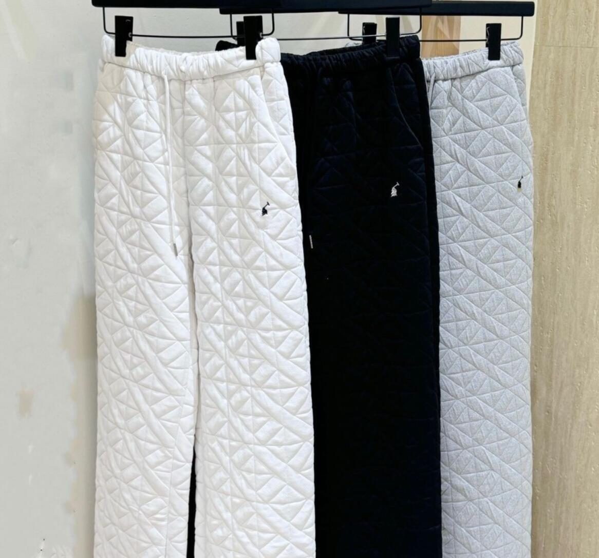 Women new elastic waist thickening warm winter diamond plaid cotton padded designer horse embroidery long pants trousers SMLXL