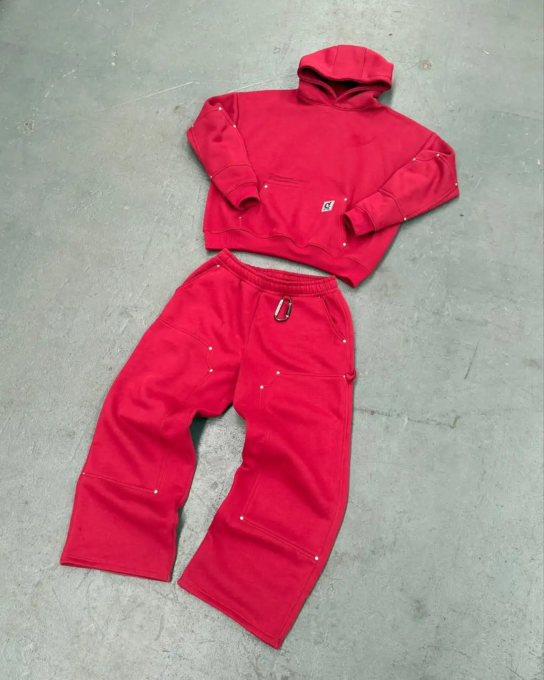 Rivet Patchwork Hoodies Sweatpants Two Piece Set for Men Women Harajuku Hip Hop Streetwear Loose Casual Tracksuit Men Clothing 250823