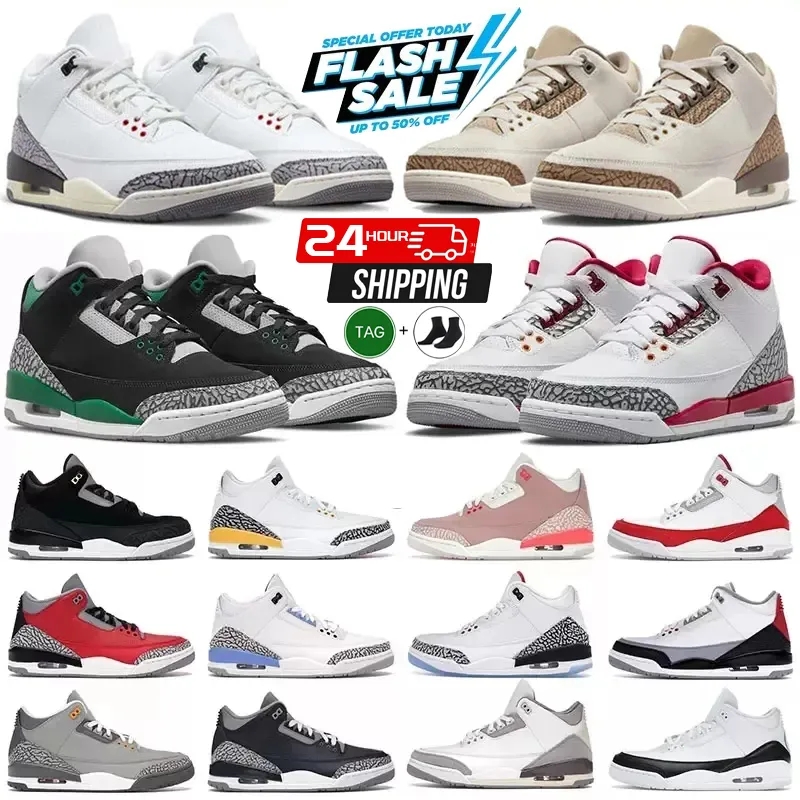 Designer Basketball Chaussures 3 Hommes Femmes 3S Ciment Noir Gris Blanc Vert Rouge Lvory Peur Pack Chaussure Minuit Marine Hommes Baskets En Ple