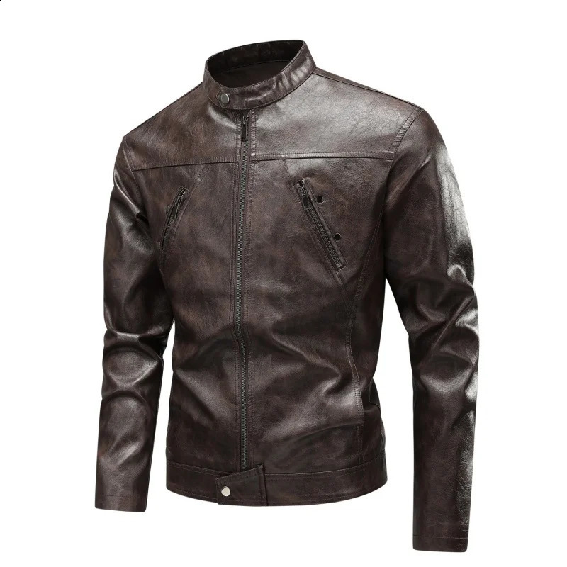 Mens Faux Leather Jacket Fashionable Solid Color PU Leather Motorcycle Jacket American Pilot Leather Jacket Mature Casual Coat 250818