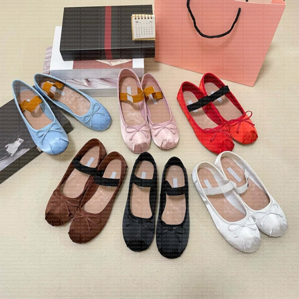 Ballet flat shoes Designer Professional Dance Shoes Satin ballerinas Platform Bowknot Shallow Mouth Single Shoe flat sandals women Loafers 02