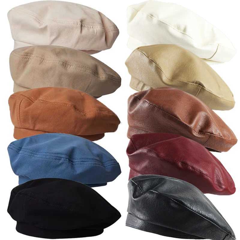 Autumn Winter PU Leather Berets Hats Women Solid Octagonal C Vintage Stylish Artist Painter CS Ladies Beret Flat Hat XJ250823