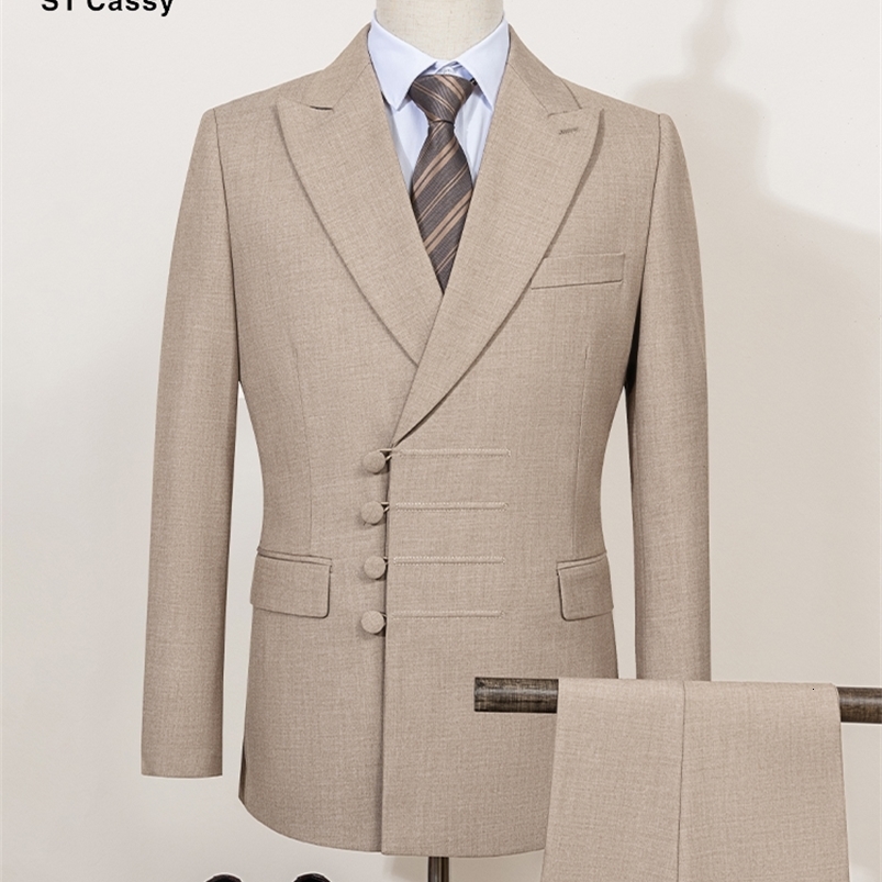 ST Cassy Elegant man suit for wedding Slim Fit Double Breasted Multiple buttons Casual Business man 2 piece outfit set250822