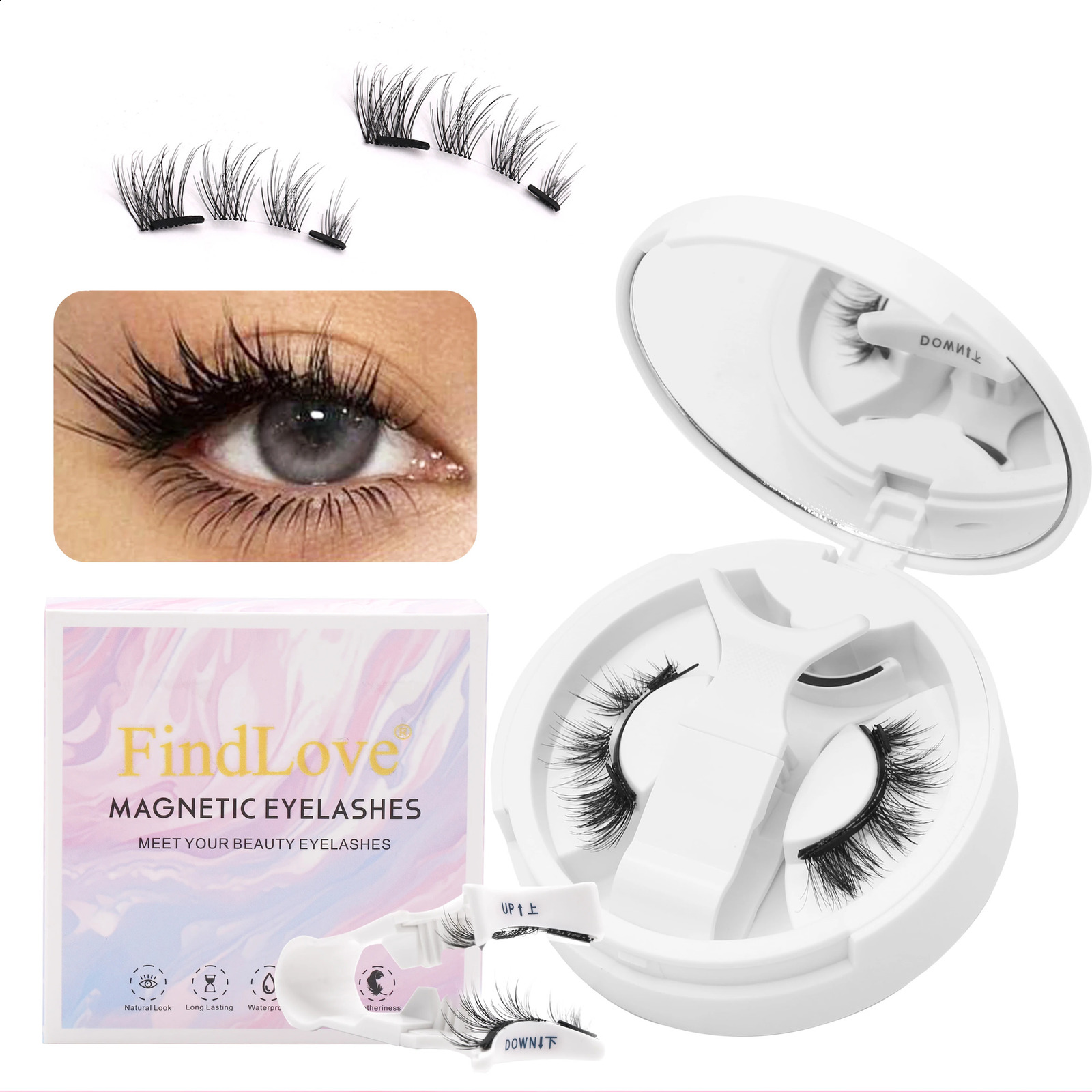 FindLove Fox Eye Lash Kit magnétique Kit de cils Aucune colle besoin de cils avec applicateur Natural Soft Glue False False de cils 250819