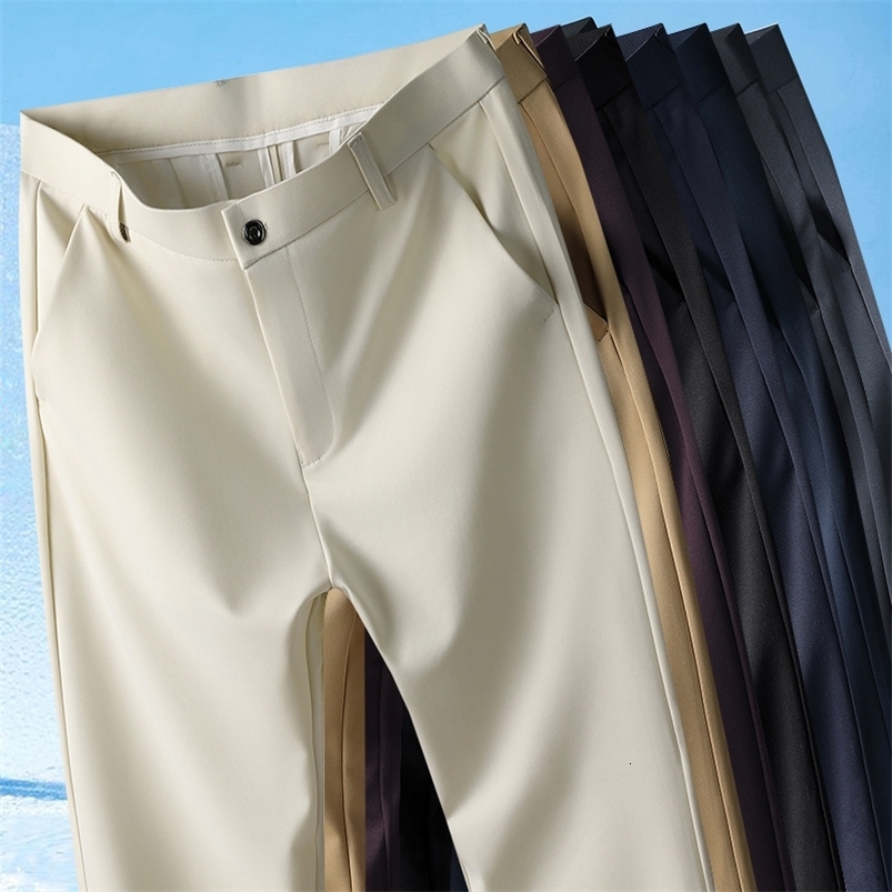 29-42 Mens Summer Pants Thin Straight Stretch Casual Pants with No Trace No Ironing Fabric Silky and Cool Feeling250822ww