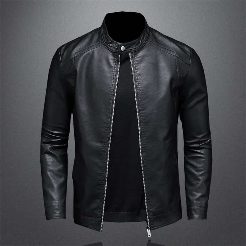 Spring Autumn Leather Jacket Men Stand Collar Slim Pu Leather Jacket Fashion Motorcycle Causal Coat Mens Moto Biker Leather Coat250822