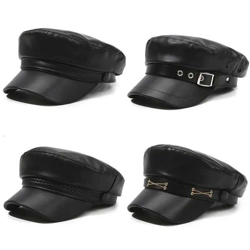 British Style Berets Visor Pu Leather Flat Top Hat Retro Black Painter Hat Classic Versatile Adjustable Beret Casual Sun Hats XJ250823
