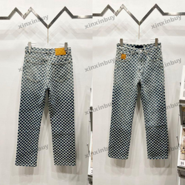 xinxinbuy Men women designer jeans pant Chessboard pattern washing Casual pants black blue gray green white red M-3XL