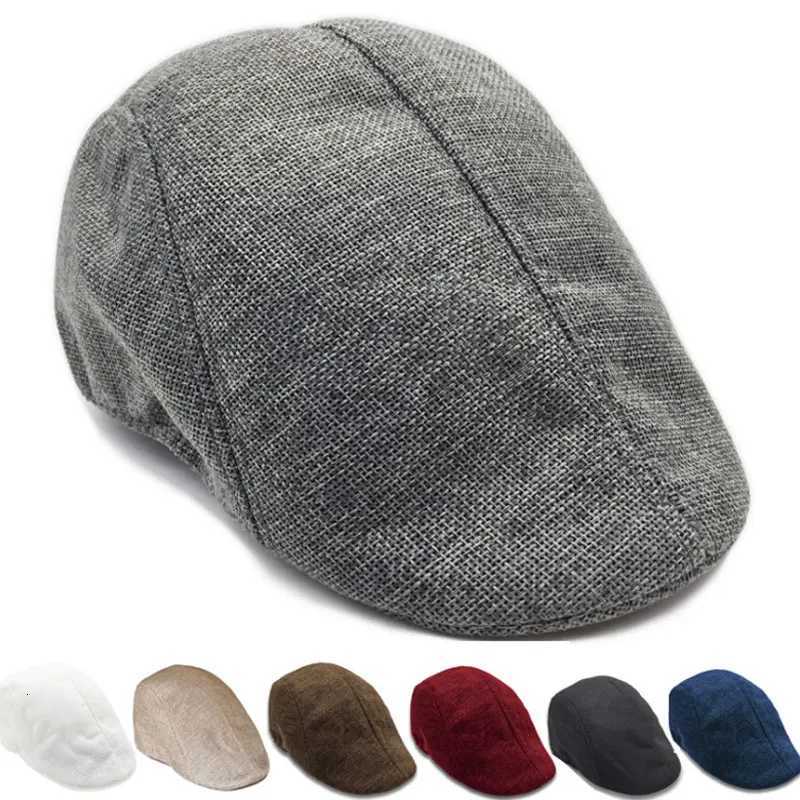 2024 New Autumn Summer Linen Hats Fashion Flat Classic Vintage Gatsby Cabbie Men Berets C British Style XJ250823