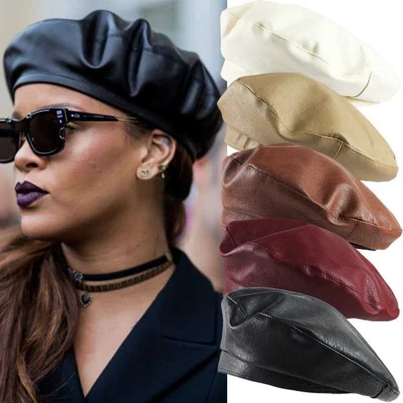 Fashion Color Béret Femmes Vintage Pu Leather Berets Chapeaux d'automne hiver élégant octogonal C cs Panama Hat XJ250823