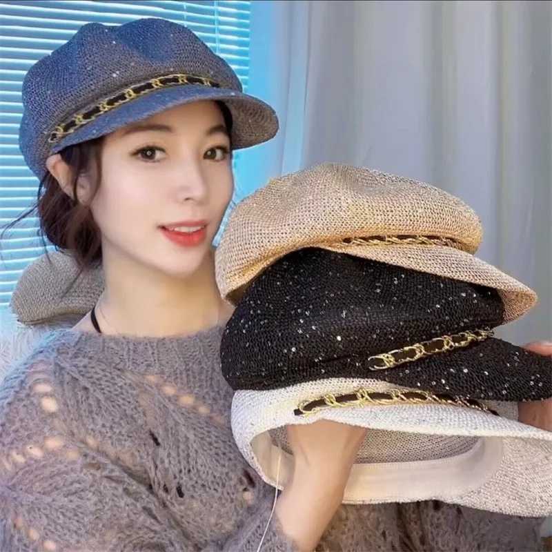 2024 new sequin octagonal hat for women thin and fragrant style beret sun protection sun shading breathability XJ250823