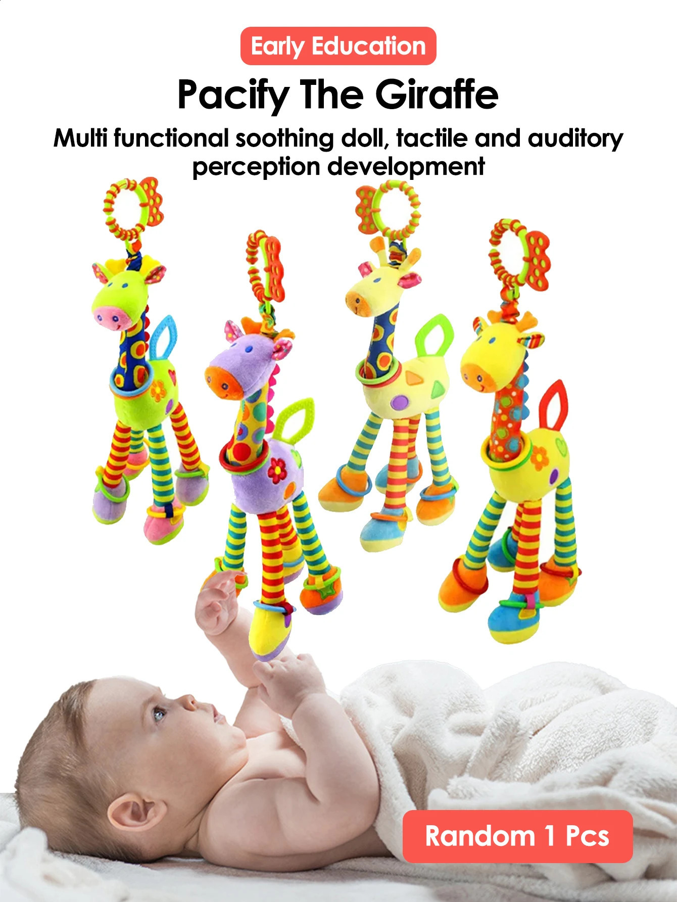 1pcs Random Soft Girafe Handbells Rattles Plux Baby Development Handle Toys With Born pour bébé pour les cadeaux Born250823