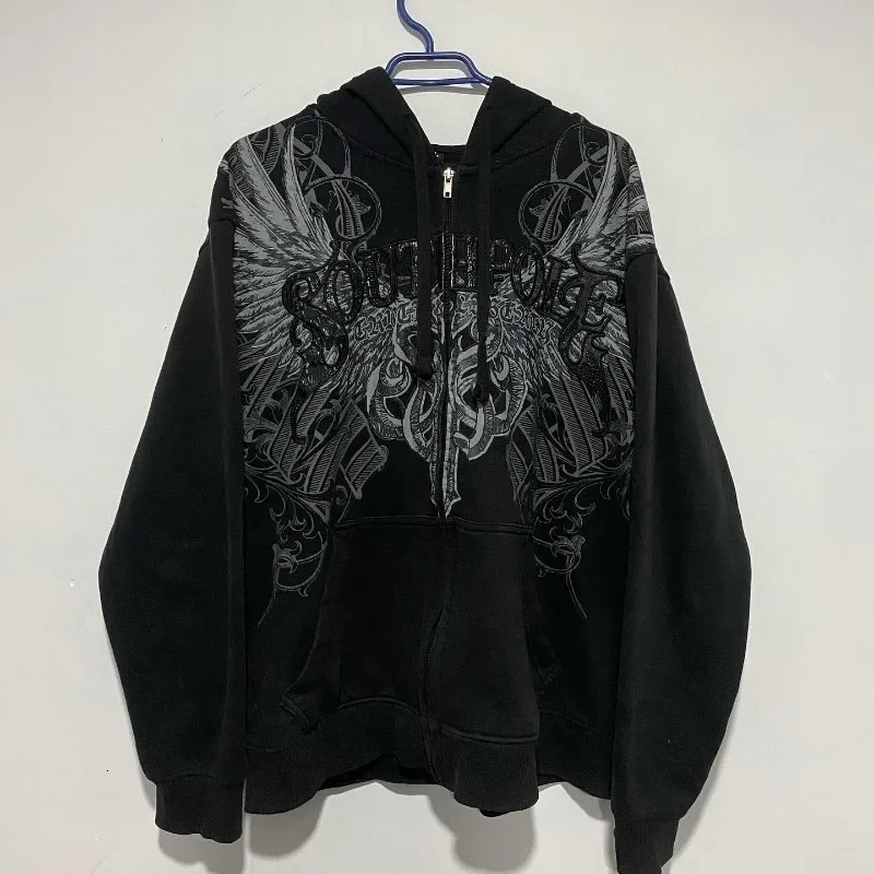 Street Y2K Fashion Oversized Skull Print Hooded Sweater Male Harajuku Retro Hip Hop Leisure Sports yy250822
