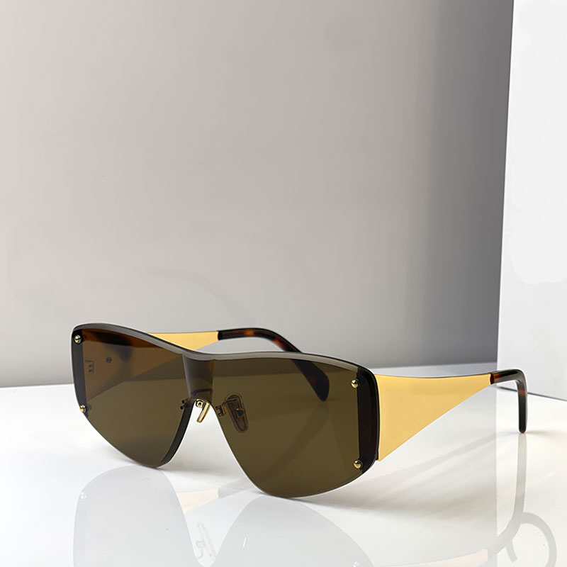 Lady New Rectangular Sunglasses Designer Frameless Rectangular Brown Lenses Metal Large Mirror Legs Fashionable Trendy Style Sunglasses CL42105
