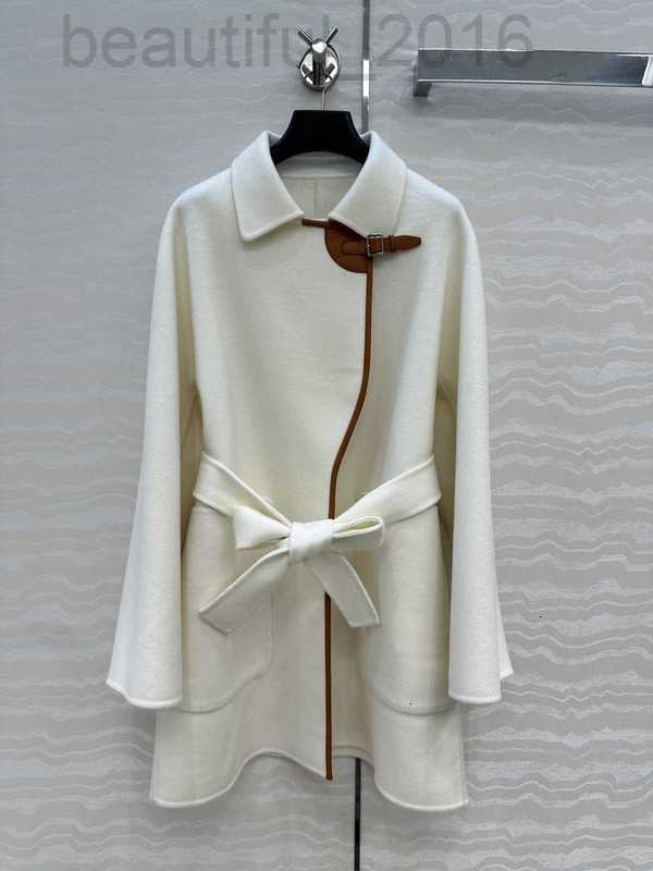 Women's Wool & Blends designer H brand new autumn-winter double-sided nylon lapel patchwork sheepskin button design cashmere coat F940