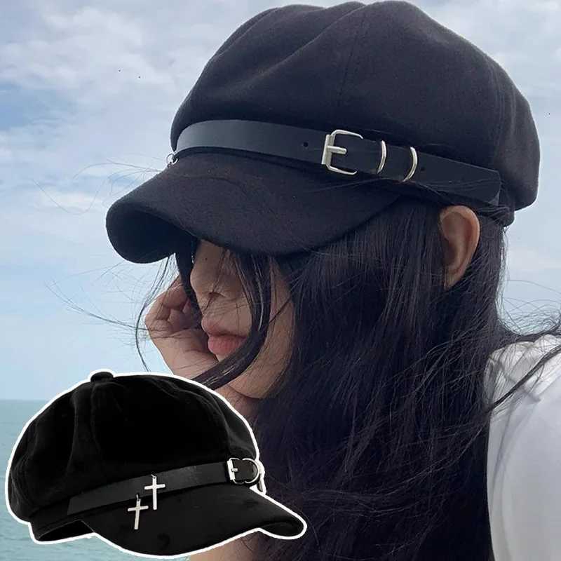 2025 New Autumn Winter Black Berets Retro Gothic Y2K Small Cross Hats Cosplay Accessories Harajuku Beret Outdoor Windproof C XJ250823