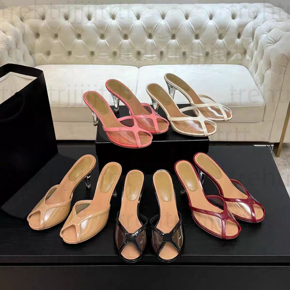 Top quality New high-heeled Slippers slide mules Women's fashion genuine leather open-toe sandals luxury designer high-heeled evening shoe fact