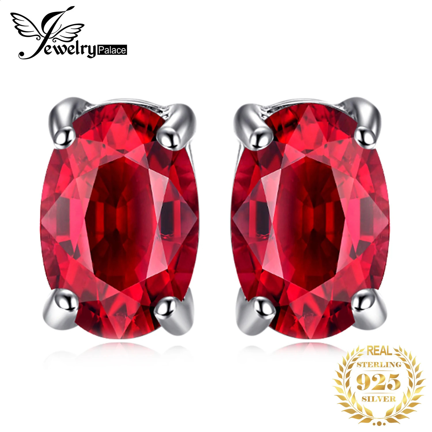 Jewelry Oval Cut Red Created Ruby 925 Sterling Silver Stud Earrings For Women Fashion Statement Jewelry Gemstone Earrings 250818