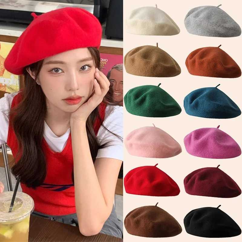 Nouveau style britannique peut colorer la laine béret chapeau femme hiver chaude peintre doux c beanie vintage berets de mode accessoires xj25082