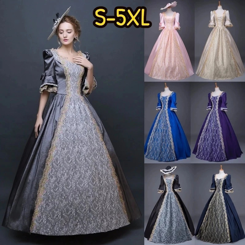 18ème siècle Médabédal Femmes hautes Robes de bal à demi-manches Princesse Patchwork Robe satin reine Renaissance costume 2550823