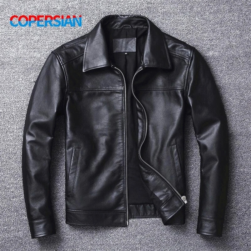 Veste en cuir masculin pour hommes naturels Veste de cuves authentiques printemps et automne vêtements noirs décontractés