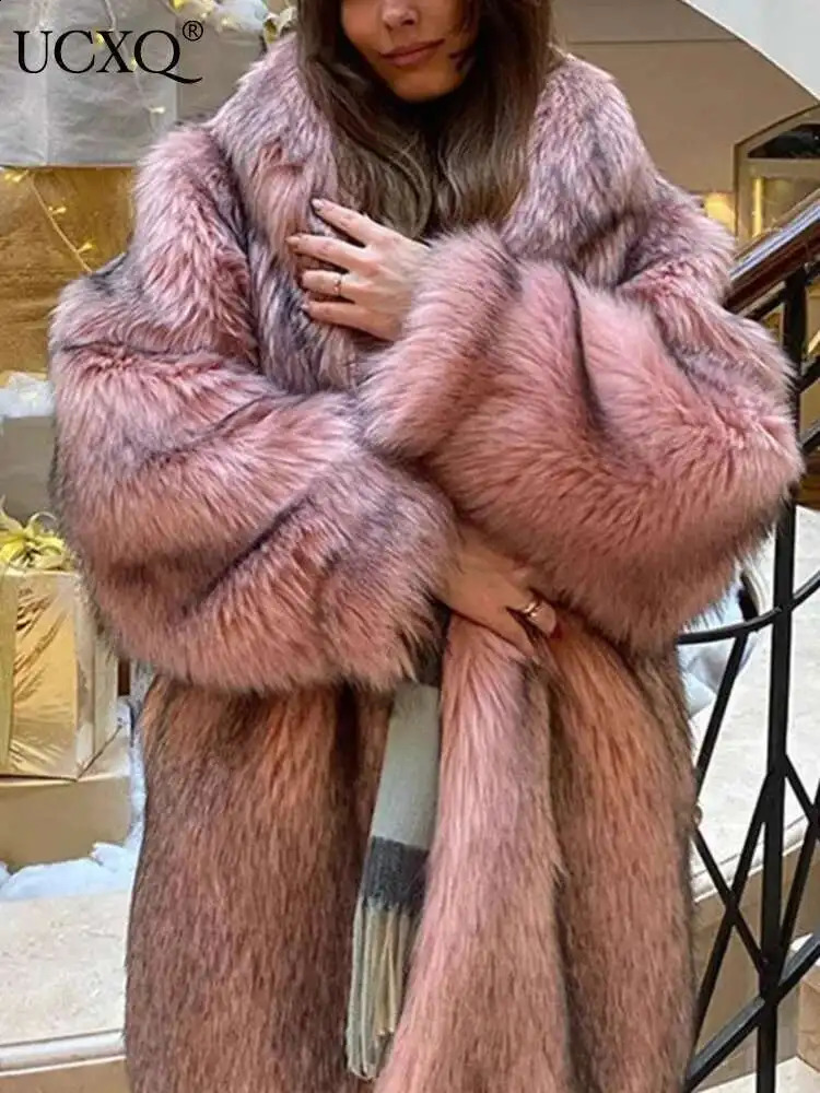 UCXQ Fashion Faux Fur Coat European Style Hooded Loose All Match Warm Cardigan Top Jacket Women Autumn Winter 23C2833 250822