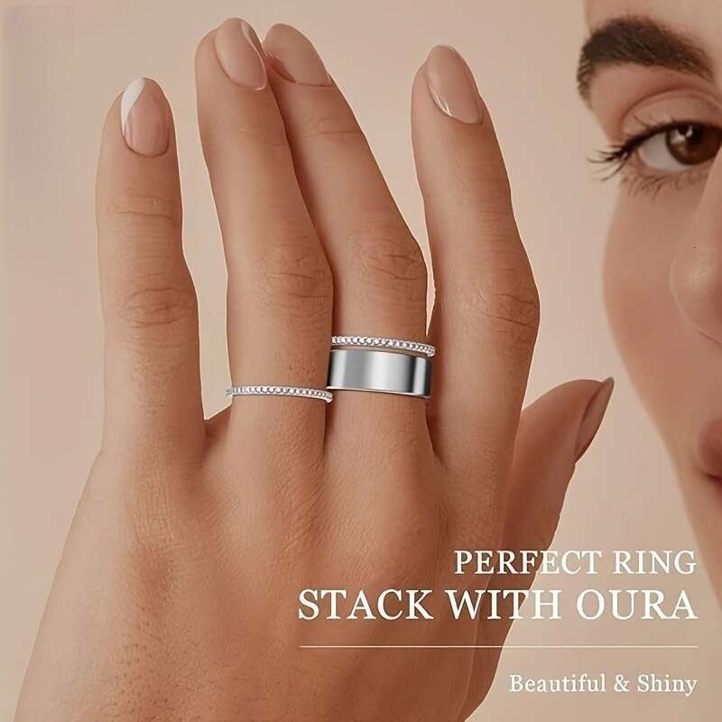 New Smooth Stainless Steel Full Circle Diamond Fashion Light Luxury Three-Piece Set Series Ring