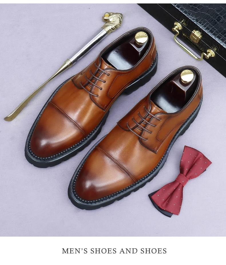 New European version of leather shoes for men, lace-up business formal shoes , genuine leather, commuter single shoes and wedding shoes , large size