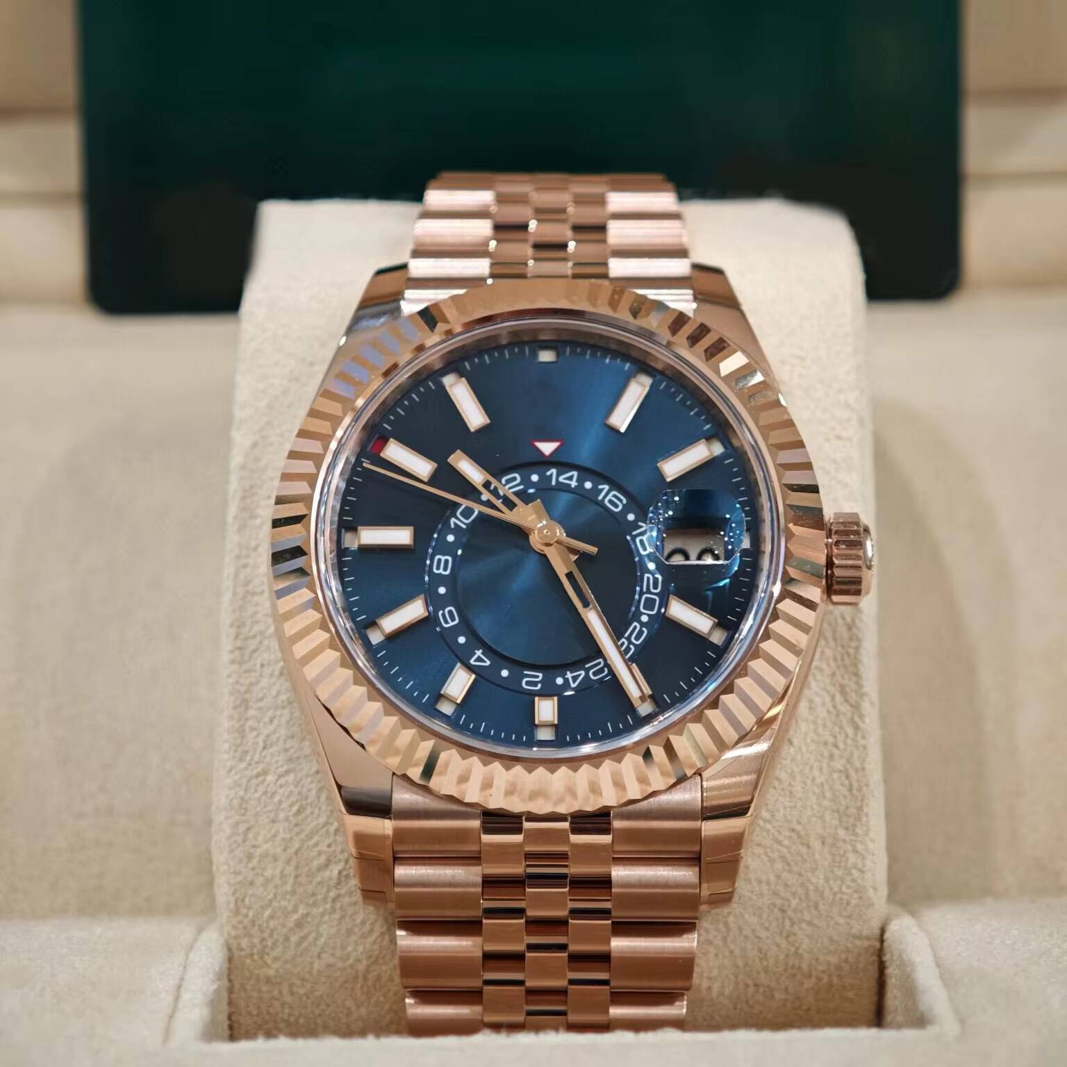 Men's Mechanical Movement Business Watch,Luminous High Quality,blue Dial Retro Fashion Rose Golden Watch Bezel