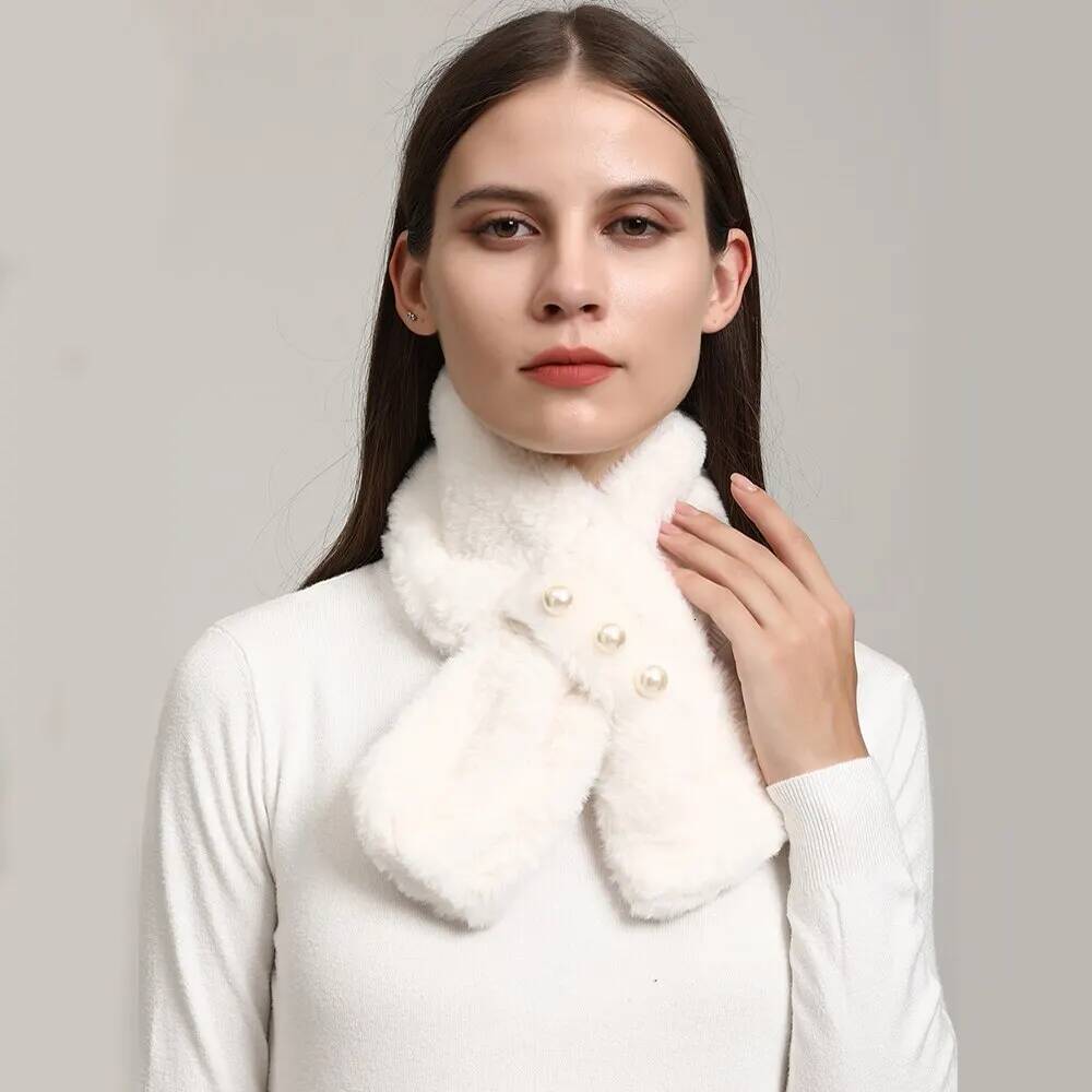Faux Rabbit Fur Scarf Winter Warm Neckerchief Women Pearl Solid Color Neck Muffler Ladies Thick Scarves ddmynov