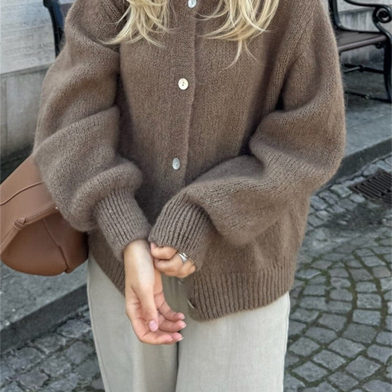Womens Knit Outerwear Solid Color Cardigan Fuzzy Long Sleeve Button Down Sweater Soft Knit Tops250822