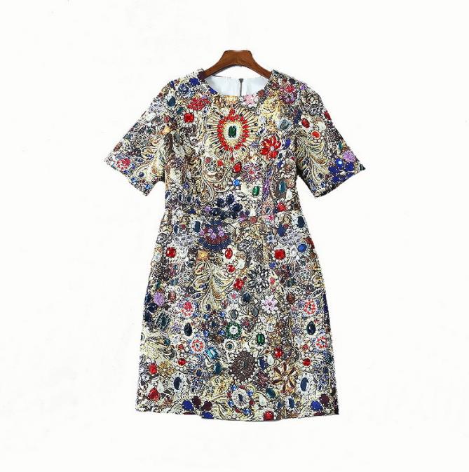 809 XXXXL 2025 Milan Runway Dress SPring Autumn Short Sleeve Crew Neck Brand Same Style Womens Dress Fashion High Quality SH