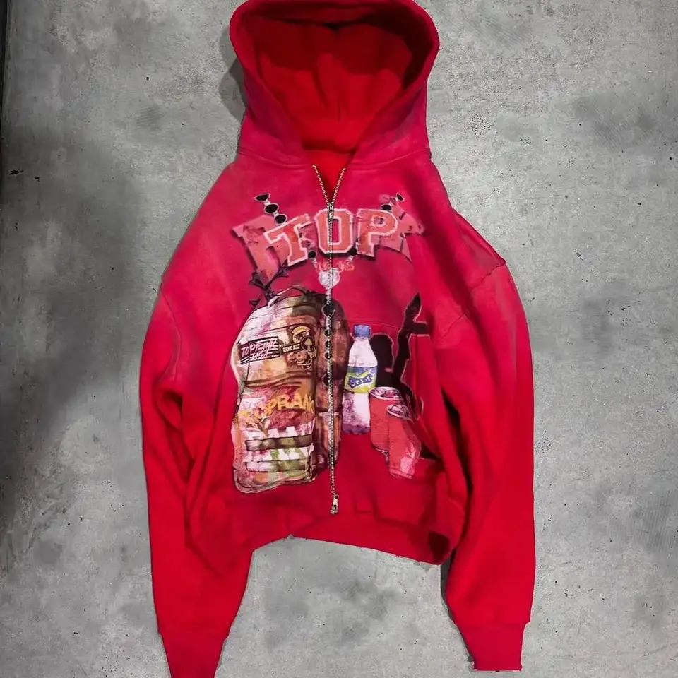 Street Rock Hip Hood Fashion Hood Casual Oversized Slap Printed Sweatshirt Women Retro American High Street Clothing Men 250815