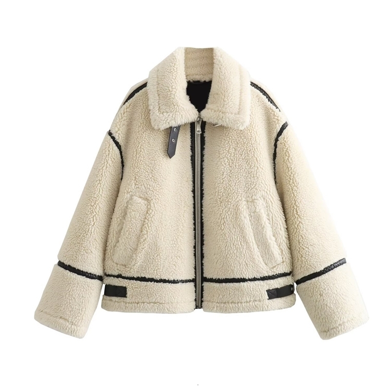 2024 RARF Autumn Womens European and American Style Artificial Fur Effect Motorcycle Jacket Coat with Fur Integration250822