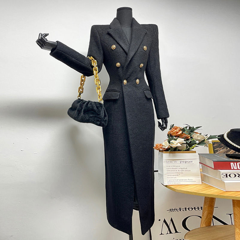 Black Classic Suit Wool Coat for Women Winter Clothes High end Professional Slimming Long Clothing 250822