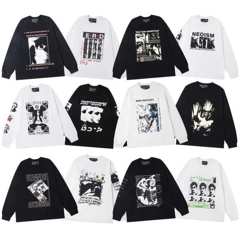 Men Women Cotton Graffiti Abstract Portrait Print T-shirts Vintage ERD Long Sleeve Street Casual Loose Round Neck Sweatshirts J250816