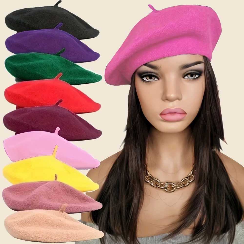 Womens chic retro style beret classic French style breathable elastic knit perfect for autumn and winter fashion. XJ250823