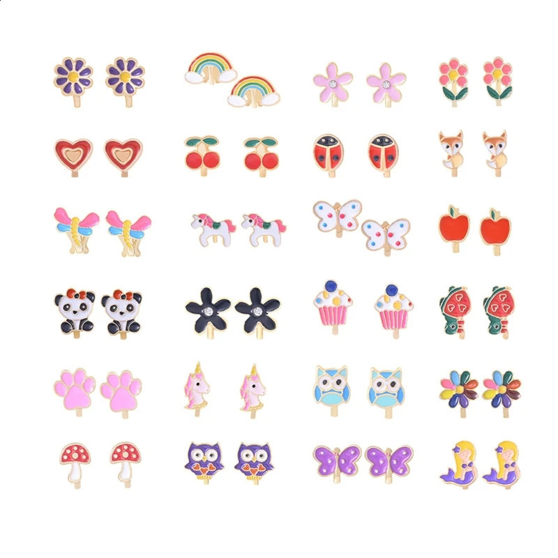 R2le 24 paies / set Kids Clip-on Boucles d'oreilles fleur coeur Clip-on de boucle d'oreille pour fille 250818