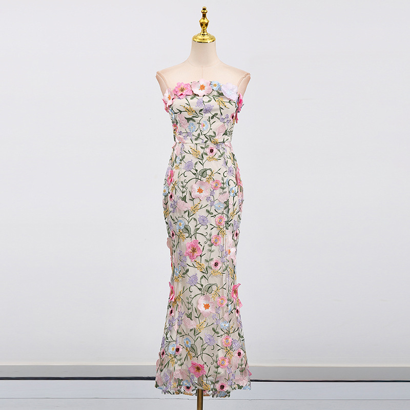 801 XL 2025 Milan Runway Dress SPring Autumn Sleeveless Pink Embroidery Crew Neck Brand Same Style Womens Dress Fashion High Quality BOKAZI