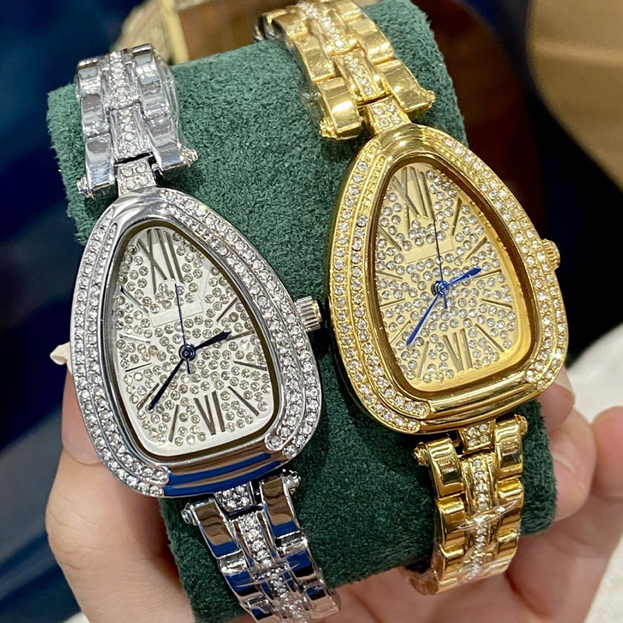 fashion ladies watches 23x34mm quartz Rhinestone diamond Gold women watch Water drop Designer wristwatches Stainless Steel band for womens Valentine