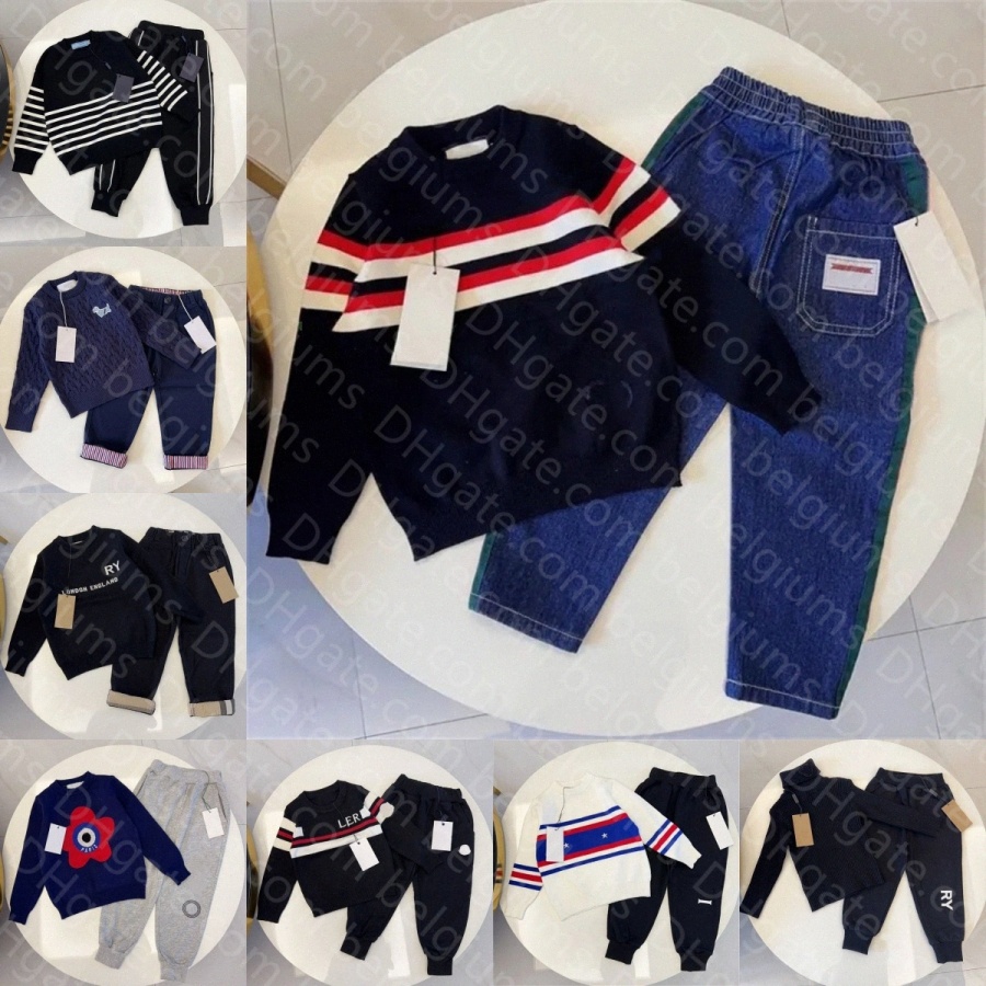Kids Designer Clothing Sets Toddlers Sweater Pants 2-Piece Suits Boys Girls Casual Letter Clothing Black Grey Children Youth Pullover Sweatpants-image-1072285768