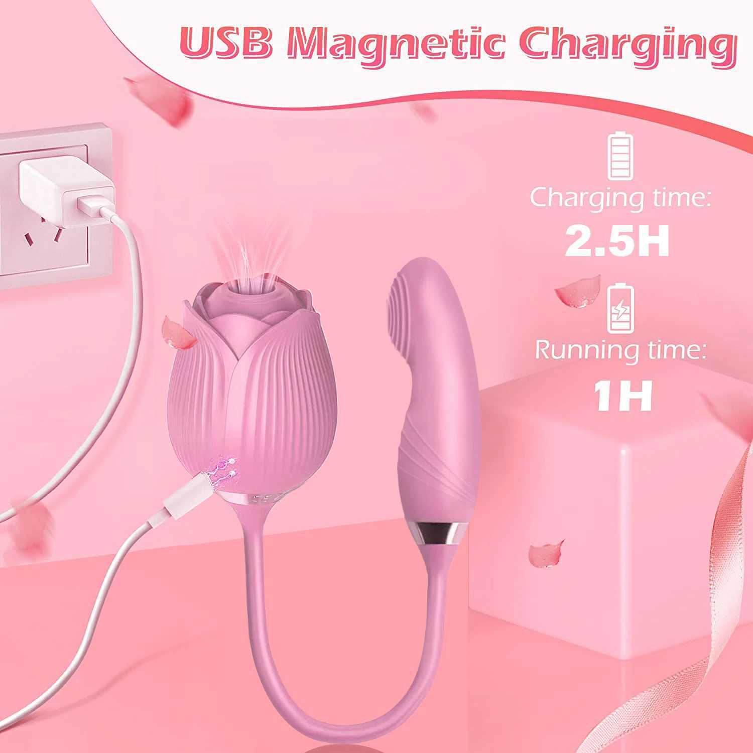 Rose-Flower Dildo Sucking Licking Vibrator for Women Clit Sucker Vagina G Spot Stimulator Female Masturbator Erotic Sex Toys 18+