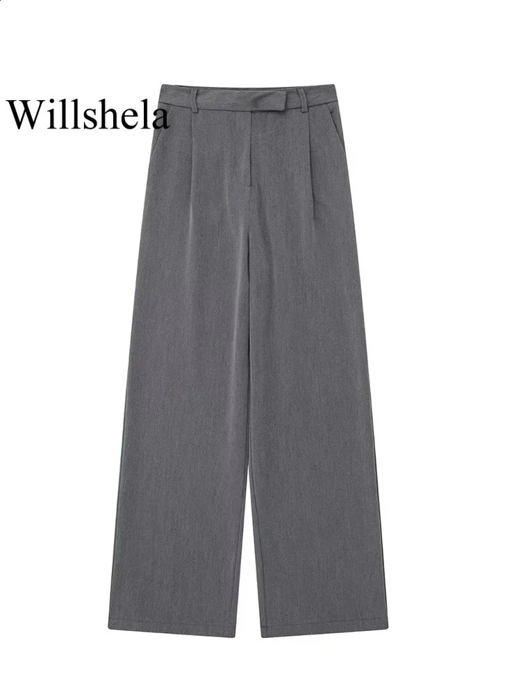 Willshela Women Fashion Solid Front Zipper Straight Pants Vintage High Waist Full Length Female Chic Lady Trousers 250818